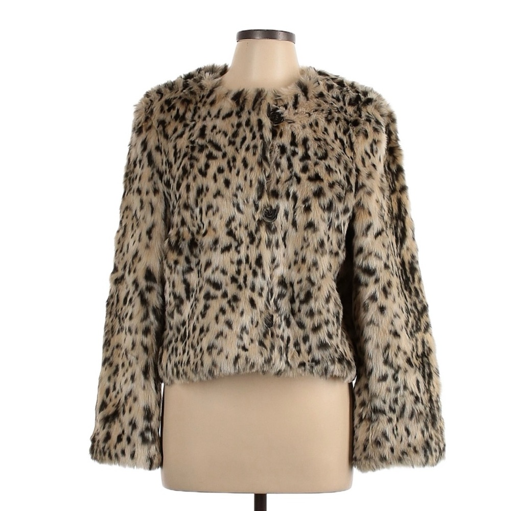 J. Crew Crop Faux Snow Leopard Fur Coat - like new!
